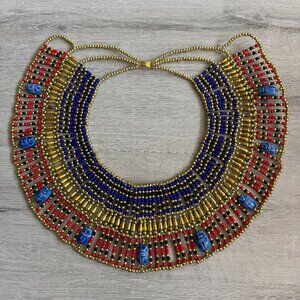Egyptian Cleopatra Style Collar Necklace with 9 Scarabs, Costume Accessories